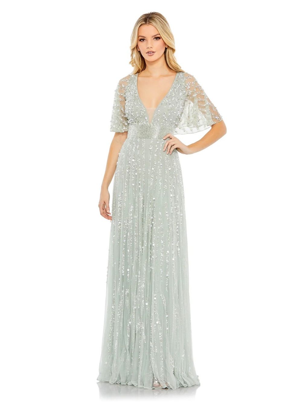 Mac Duggal Light Mint Green Sequin Evening Gown Mother Of The Bride 93784 Size 4